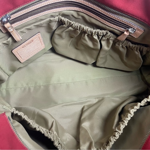 Coach Hamptons Red Canvas Vacchetta Tan Leather Trim/ Tote or Baby Tote - Picture 15 of 17